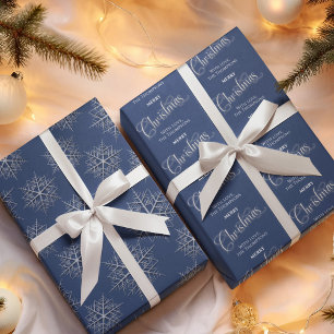 Feuille De Papier Cadeau Joyeux Noël bleu marine Personnalisé