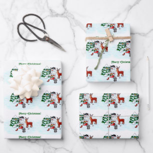 Feuille De Papier Cadeau Joyeux Noël ! Bonhomme de neige avec des amis