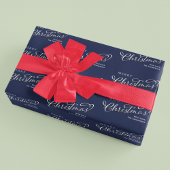 Feuille De Papier Cadeau Joyeux Noël Calligraphie Script Marine Blue Cute