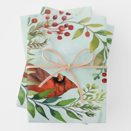 Feuille De Papier Cadeau Joyeux Noël Cardinal Classique (En situation)