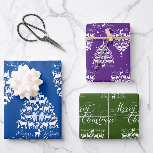 Feuille De Papier Cadeau Joyeux Noël Chèvre Arbres de Noël (Recto)