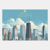 Feuille De Papier Cadeau Joyeux Noël Chicago Skyline Holiday (Devant)