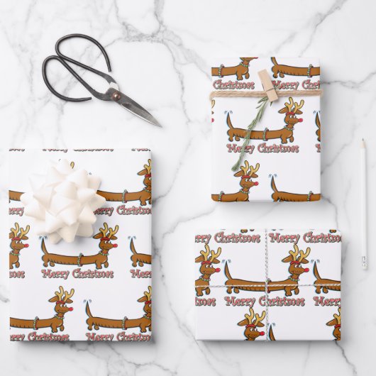 Feuille De Papier Cadeau Joyeux Noël Dachshund (Recto)