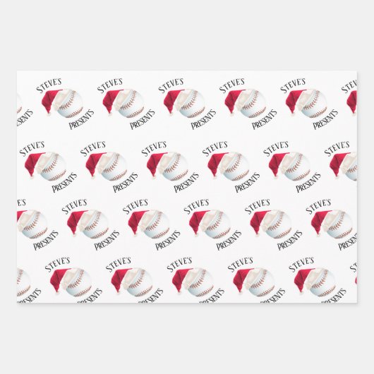 Feuille De Papier Cadeau Joyeux Noël de baseball personnalisé (Devant)