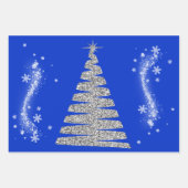 Feuille De Papier Cadeau Joyeux Noël en bleu sur argent | (Devant 3)