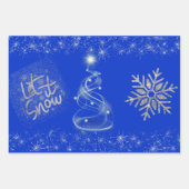 Feuille De Papier Cadeau Joyeux Noël en bleu sur argent | (Devant)