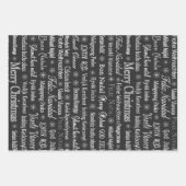 Feuille De Papier Cadeau Joyeux Noël en langues étrangères Noir (Devant)