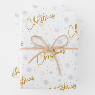 Feuille De Papier Cadeau Joyeux Noël en or avec Arrière - plan Snowflake