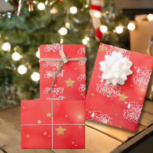 Feuille De Papier Cadeau Joyeux Noël étoilé rouge