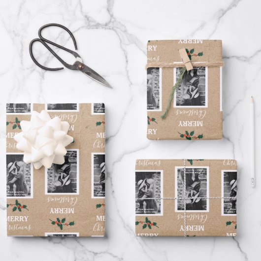 Feuille De Papier Cadeau Joyeux Noël Festive Customisé Photo - Kraft (Recto)