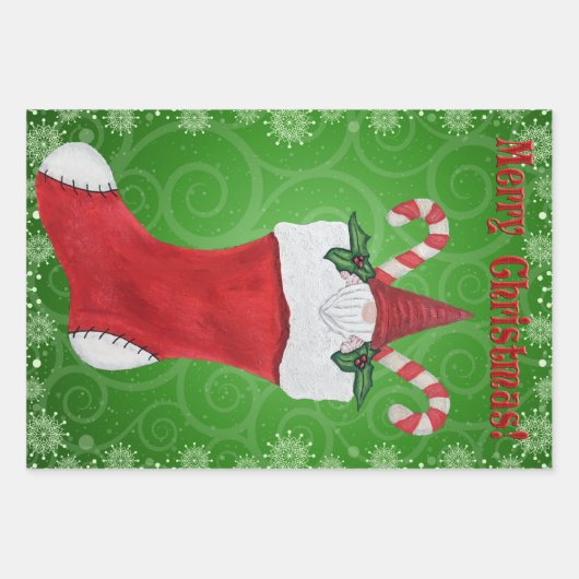 Feuille De Papier Cadeau Joyeux Noël Gnome Rouge Noël Stocker Swirl (Devant)