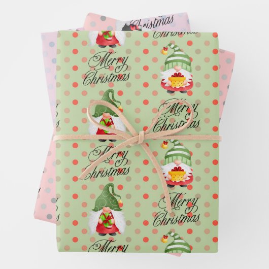 Feuille De Papier Cadeau Joyeux Noël Gnomes Et Points (En situation)