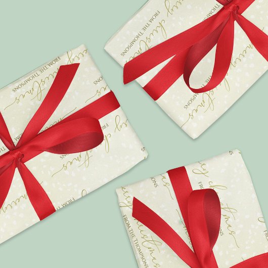 Feuille De Papier Cadeau Joyeux Noël Gold Calligraphie Script personnalisé