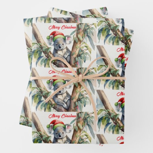 Feuille De Papier Cadeau Joyeux Noël Koala assis à Gumtree (En situation)