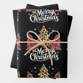 Feuille De Papier Cadeau Joyeux Noël Leopard Plaid Tree Noël (En situation)