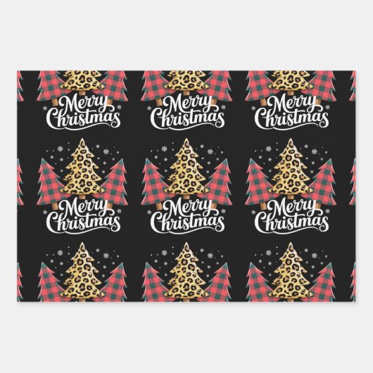 Feuille De Papier Cadeau Joyeux Noël Leopard Plaid Tree Noël (Devant)