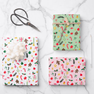 Feuille De Papier Cadeau Joyeux Noël mignon Doodle Motif Whimsical