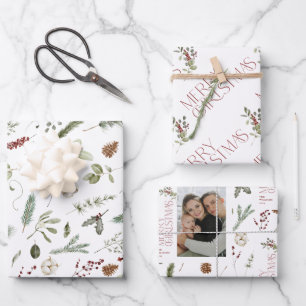 Feuille De Papier Cadeau Joyeux Noël moderne Photo Vacances vertes