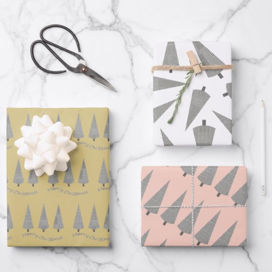 Feuille De Papier Cadeau Joyeux Noël Motif de l'arbre Houndstooth (Recto)