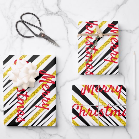 Feuille De Papier Cadeau Joyeux Noël Motif Parties scintillant d'or Artsy (Recto)