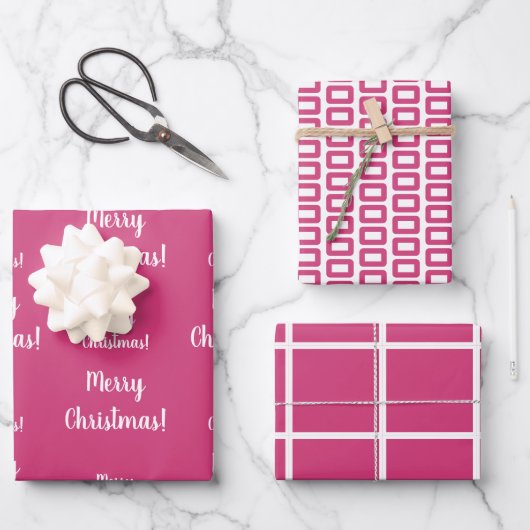 Feuille De Papier Cadeau Joyeux Noël Motif rose chaud (Recto)