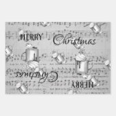 Feuille De Papier Cadeau Joyeux Noël Noir Monochrome Joyeux Joyeux Fêtes Jo (Devant 3)