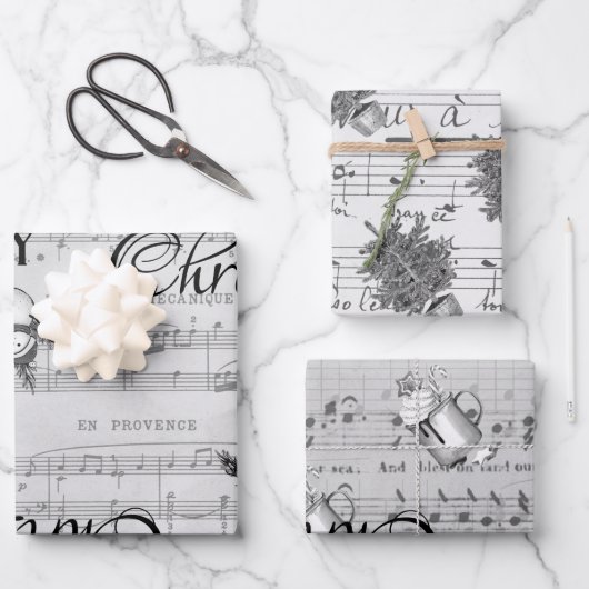 Feuille De Papier Cadeau Joyeux Noël Noir Monochrome Joyeux Joyeux Fêtes Jo (Recto)