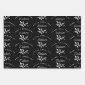 Feuille De Papier Cadeau Joyeux Noël noir rétro personnaliséMonogramme (Devant 3)