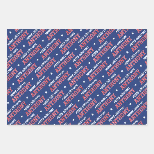 Feuille De Papier Cadeau Joyeux Noël Nom Monogramme Marine Ado rouge garçon (Devant)