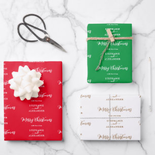 Feuille De Papier Cadeau Joyeux Noël Nom personnalisé Rouge Blanc Vert