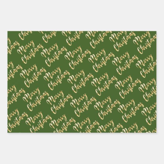 Feuille De Papier Cadeau Joyeux Noël or script noir vert rouge (Devant 2)