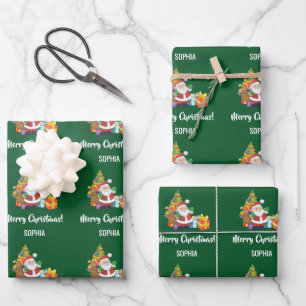 Feuille De Papier Cadeau Joyeux Noël Père Noël Arbre Cadeaux Personnaliser