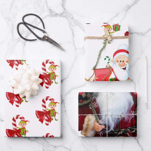 Feuille De Papier Cadeau Joyeux Noël Père Noël Elf (Recto)