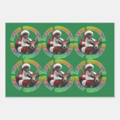 Feuille De Papier Cadeau Joyeux Noël Père Noël équitation Reindeer Rouge Ve (Devant)