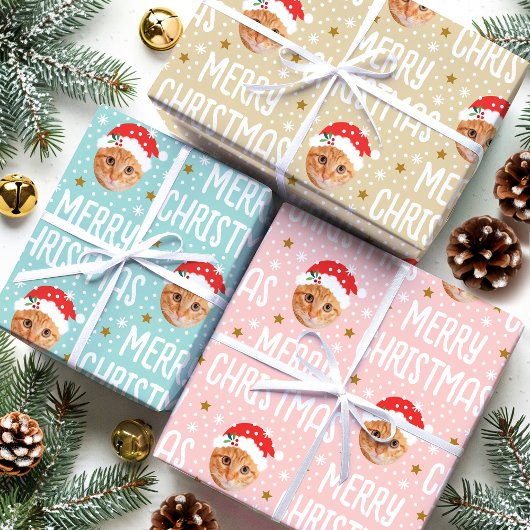 Feuille De Papier Cadeau Joyeux Noël Père Noël Photo Mignonne Face Set 3