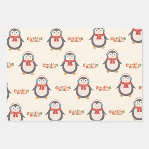 Feuille De Papier Cadeau Joyeux Noël Pingouin 