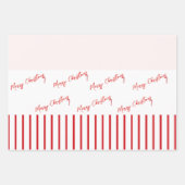 Feuille De Papier Cadeau Joyeux Noël Red Stripes & Soft Pink (Devant)
