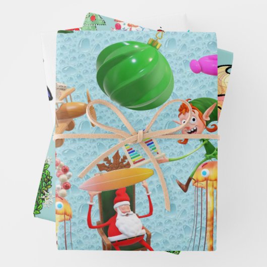 Feuille De Papier Cadeau Joyeux Noël Requin Ours Polaire Père Noël (En situation)