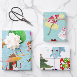 Feuille De Papier Cadeau Joyeux Noël Requin Ours Polaire Père Noël