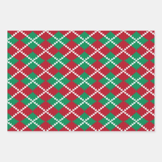 Feuille De Papier Cadeau Joyeux Noël Rouge et Motif Jacquard vert (Devant 2)