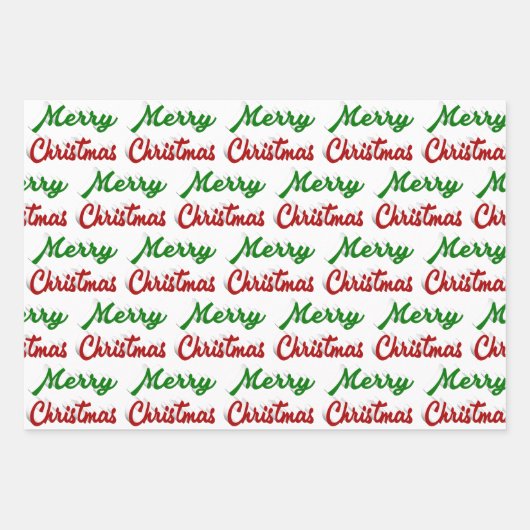 Feuille De Papier Cadeau Joyeux Noël rouge et vert script (Devant 2)