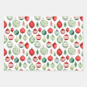 Feuille De Papier Cadeau Joyeux Noël Rouge Vert Ornements (Devant 2)