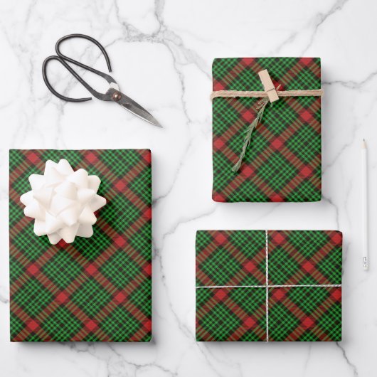 Feuille De Papier Cadeau Joyeux Noël Rouge & Vert Tartan Plaid Enveloppemen (Recto)