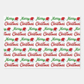 Feuille De Papier Cadeau Joyeux Noël Santa Chapeau rouge vert script (Devant 2)