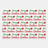 Feuille De Papier Cadeau Joyeux Noël Santa Chapeau rouge vert script (Devant)