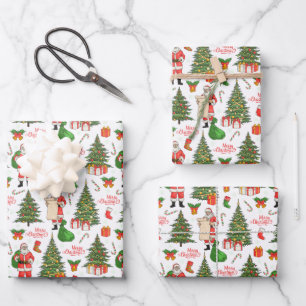 Feuille De Papier Cadeau Joyeux Noël Santa Vérifie Sa Liste Arbres de Noël