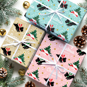 Feuille De Papier Cadeau Joyeux Noël Scottie Chien Snow Nom du plaisir