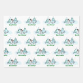 Feuille De Papier Cadeau Joyeux Noël ! Snowman avec chat et chiot (Devant)