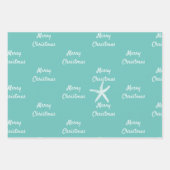 Feuille De Papier Cadeau Joyeux Noël Starfish Motifs Turquoise White Beach (Devant 3)