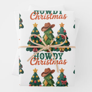 Feuille De Papier Cadeau Joyeux Noël Western Cowgirl Cowboy Country